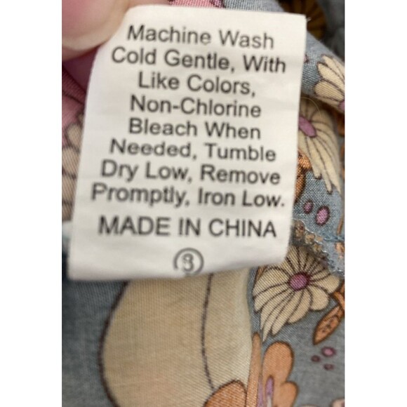 Babydoll Hippie Boho Top XL Blue Orange Retro Floral Short Sleeve Funky Grunge - Picture 10 of 13